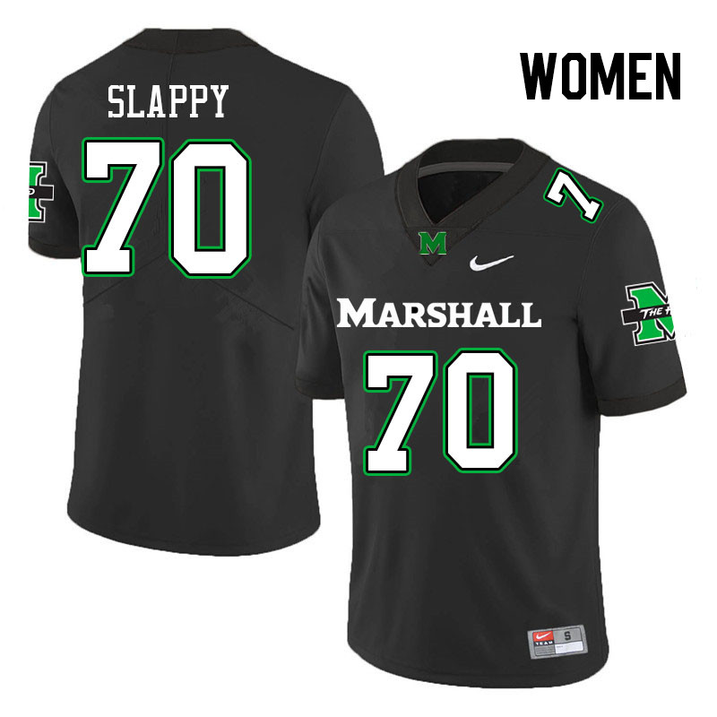 Women #70 Jalen Slappy Marshall Thundering Herd College Football Jerseys Stitched-Black - Click Image to Close